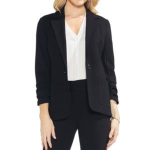 NEW VINCE CAMUTO Ruched-sleeve Ponte-knit Blazer In Rich Black Size XL